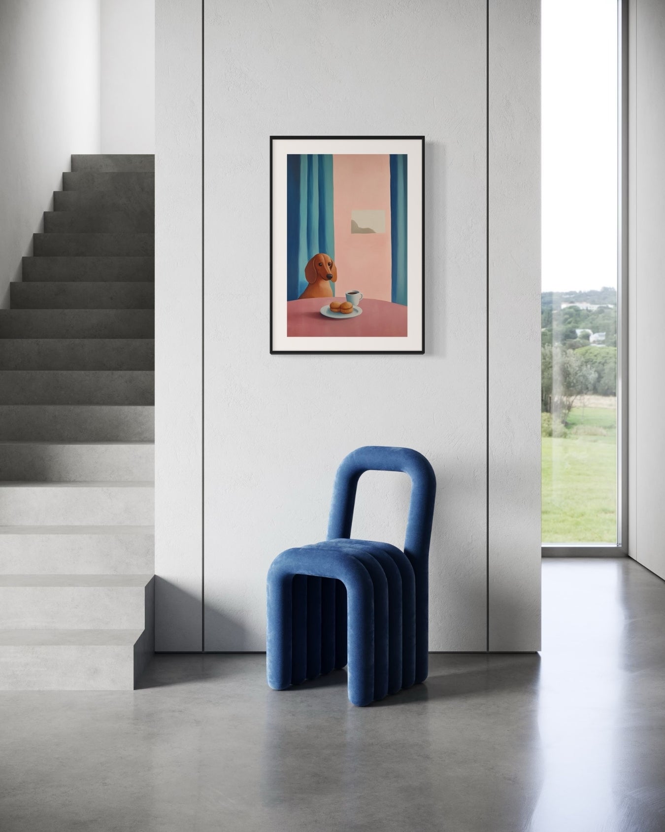 Plakat Jamnik przy kawie - nowoczesny plakat dekoracyjny