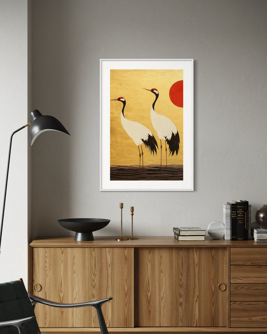 Plakat Japońskie żurawie - nowoczesny plakat dekoracyjny