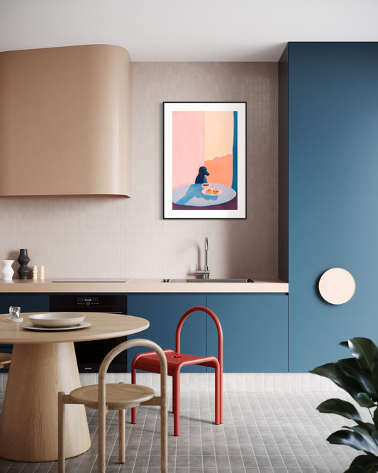 Plakat Piesek przy kawie - nowoczesny plakat dekoracyjny