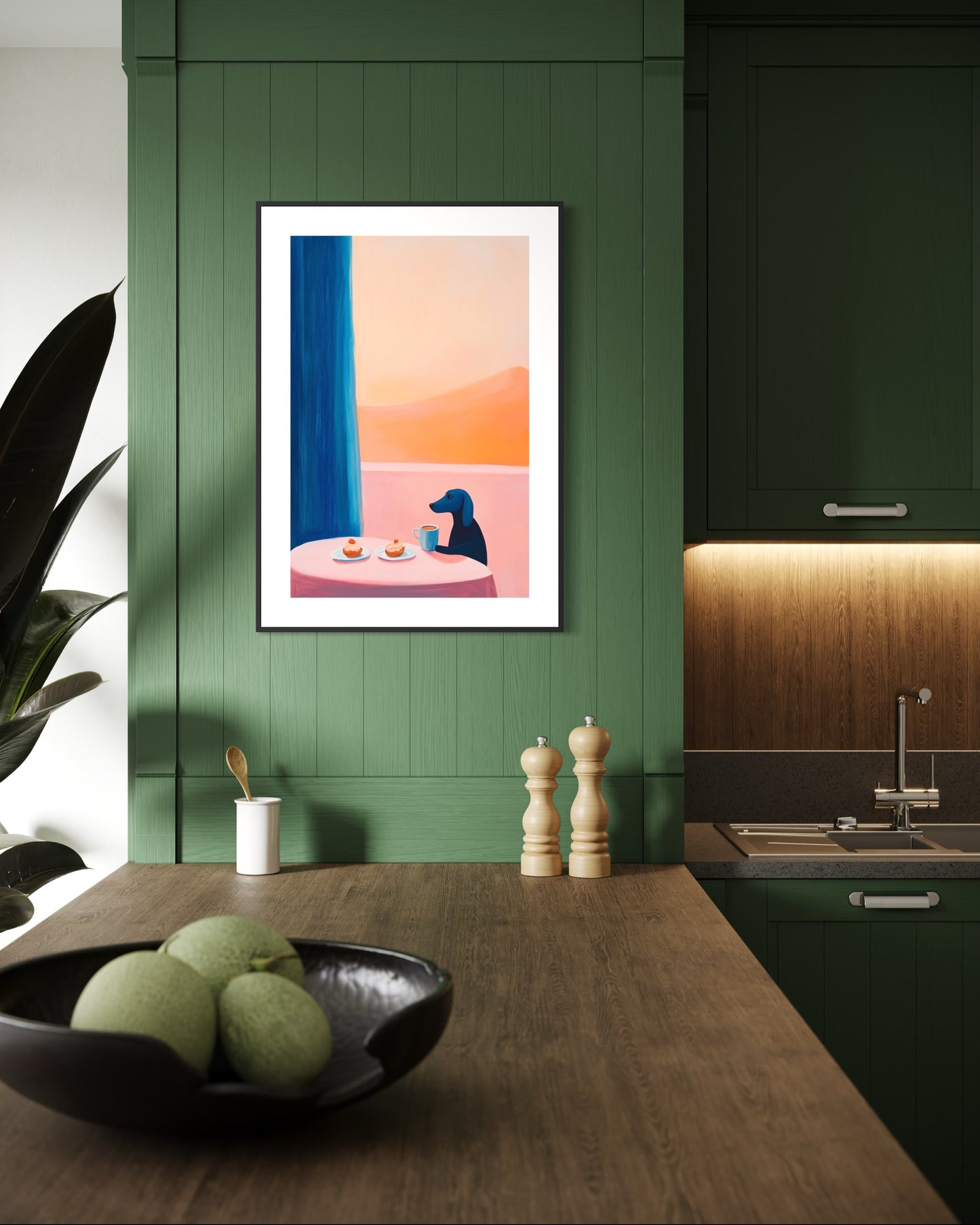 Plakat Piesek przy kawie - 02 - nowoczesny plakat dekoracyjny