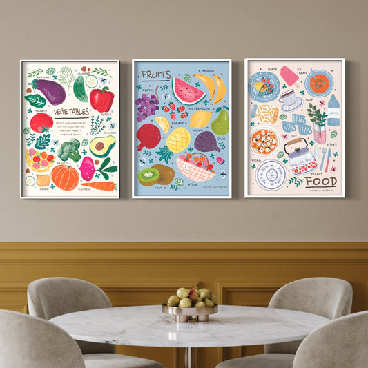 Zestaw 3 Posterów do Kuchni - Owoce i Warzywa